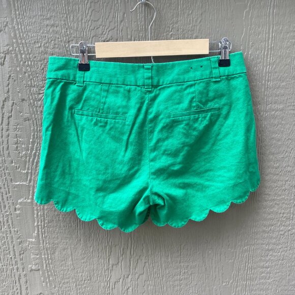 J CREW Women's Kelly Green Linen/Cotton Blend Scalloped Hem‎ Shorts Size 2 - Picture 2 of 8